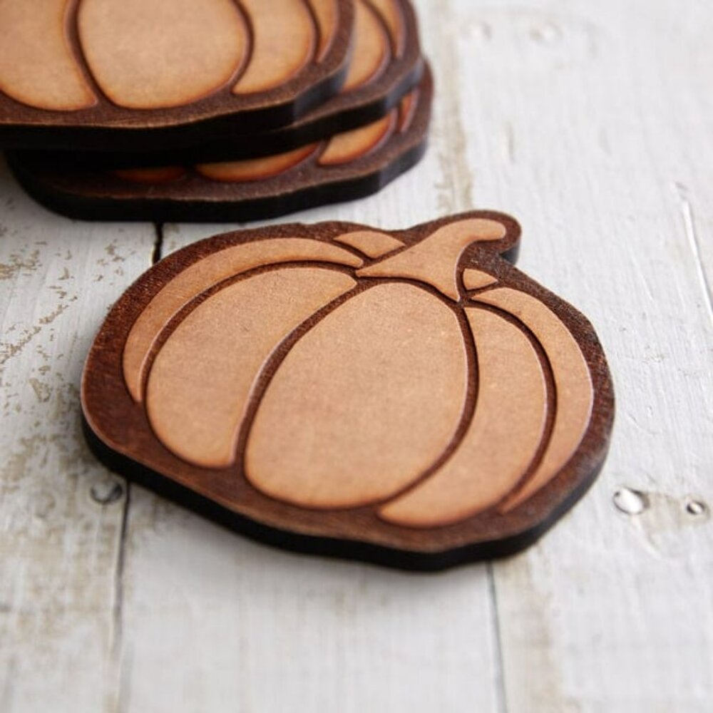 4 new wood burned Pumpkin Coasters